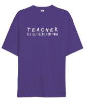 Öğretmen - Slogan - Teacher Mor Oversize Unisex Tişört - Thumbnail