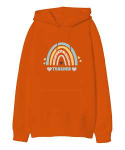 Öğretmen | Teacher Turuncu Oversize Unisex Kapüşonlu Sweatshirt