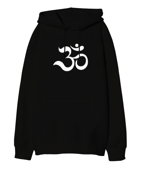 OHM Sembolü Yoga Meditasyon Baskılı Siyah Oversize Unisex Kapüşonlu Sweatshirt