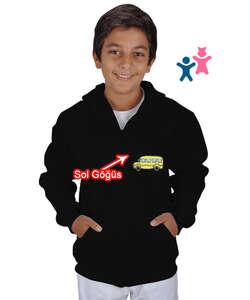 okula git Siyah Çocuk Kapüşonlu Hoodie Fermuarlı