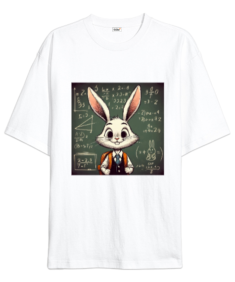 Tisho - OKULLU BUGS BUNNY Beyaz Oversize Unisex Tişört