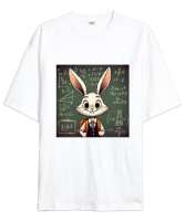 OKULLU BUGS BUNNY Beyaz Oversize Unisex Tişört - Thumbnail