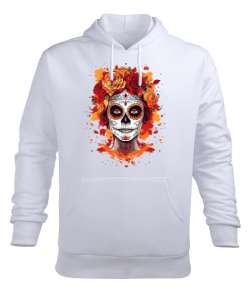 ÖLÜM MASKESİ Beyaz Erkek Kapüşonlu Hoodie Sweatshirt