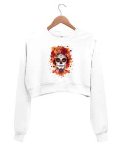 ÖLÜM MASKESİ Beyaz Kadın Crop Sweatshirt