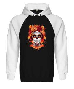 ÖLÜM MASKESİ Siyah/Beyaz Orjinal Reglan Hoodie Unisex Sweatshirt