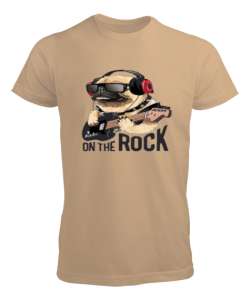 On the rock bulldog baskılı Camel Erkek Tişört