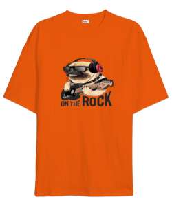 On the rock bulldog baskılı Turuncu Oversize Unisex Tişört