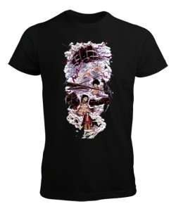 One Piece Anime Tasarım Baskılı Siyah Erkek Tişört