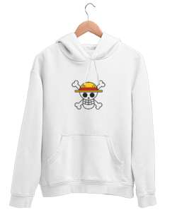 ONE PIECE Beyaz Unisex Kapşonlu Sweatshirt