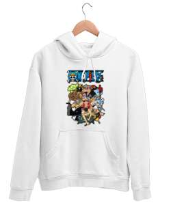 One Piece Family Beyaz Unisex Kapşonlu Sweatshirt