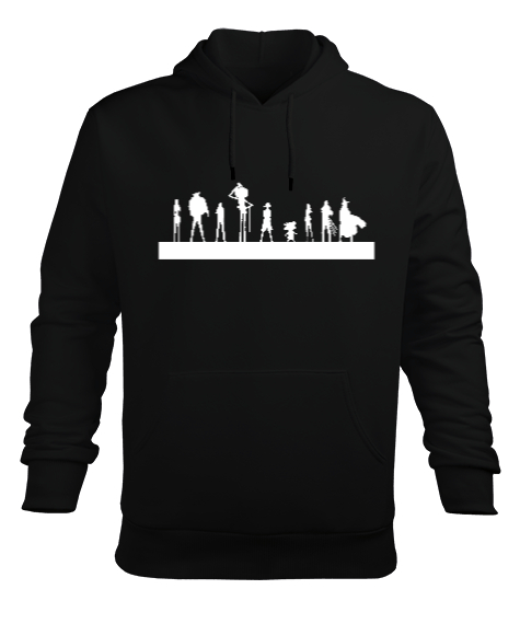 One Piece Family Siyah Erkek Kapüşonlu Hoodie Sweatshirt