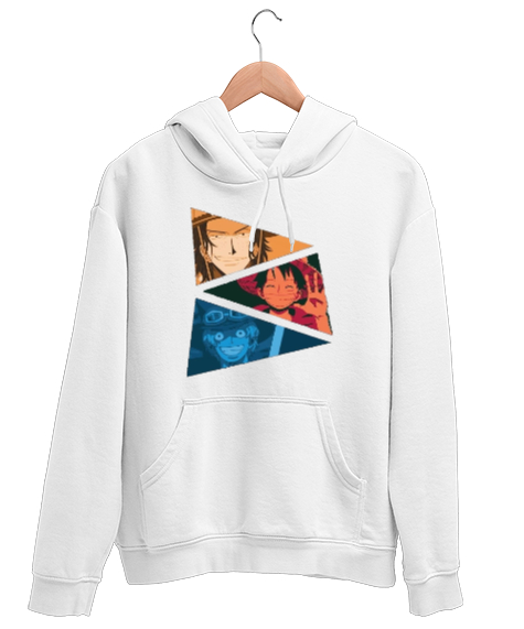 Tisho - One Piece Kardeşler Beyaz Unisex Kapşonlu Sweatshirt