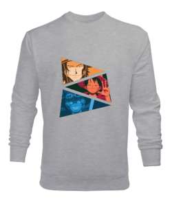 One Piece Kardeşler Gri Erkek Sweatshirt