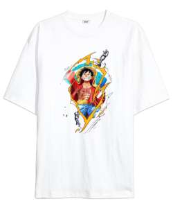 One Piece Luffy Beyaz Oversize Unisex Tişört