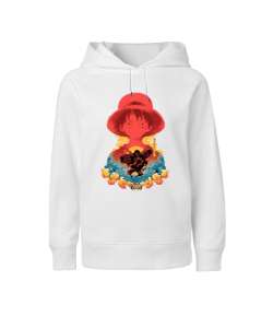 One Piece Monkey D. Luffy Anime Tasarım Baskılı Beyaz Çocuk Unisex Hoodie Kapüşonlu