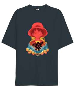 One Piece Monkey D. Luffy Anime Tasarım Baskılı Füme Oversize Unisex Tişört