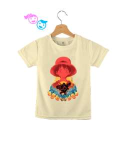 One Piece Monkey D. Luffy Anime Tasarım Baskılı Krem Çocuk Unisex