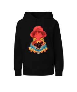 One Piece Monkey D. Luffy Anime Tasarım Baskılı Siyah Çocuk Unisex Hoodie Kapüşonlu