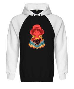 One Piece Monkey D. Luffy Anime Tasarım Baskılı Siyah/Beyaz Orjinal Reglan Hoodie Unisex Sweatshirt