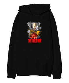 One Punch Man Saitama Siyah Oversize Unisex Kapüşonlu Sweatshirt