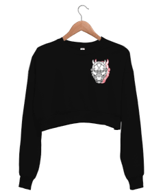 oni maske desenli Kadın Crop Sweatshirt