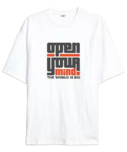 Open Your Mind - Zihnini Aç Dünya Büyük Beyaz Oversize Unisex Tişört