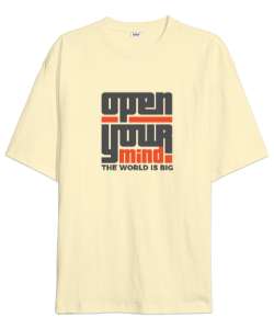 Open Your Mind - Zihnini Aç Dünya Büyük Krem Oversize Unisex Tişört