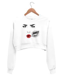 OPSS - Woman Face Beyaz Kadın Crop Sweatshirt