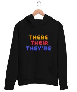 Orada Onların Onlar There Their Theyre İngilizce Öğretmeni Öğretmenler günü Hediyesi Siyah Unisex Kapşonlu Sweatshirt