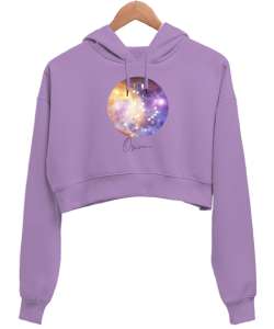 Orion Lila Kadın Crop Hoodie Kapüşonlu Sweatshirt