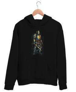 Ortaçağ Şövalyesi ve Zırhı Medieval Knight Armor Siyah Unisex Kapşonlu Sweatshirt