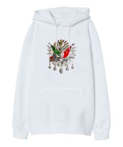 Osmanlı Tuğrası Beyaz Oversize Unisex Kapüşonlu Sweatshirt