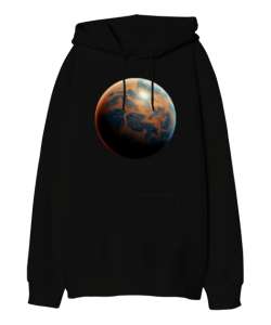 Öte Gezegen - Planet Siyah Oversize Unisex Kapüşonlu Sweatshirt