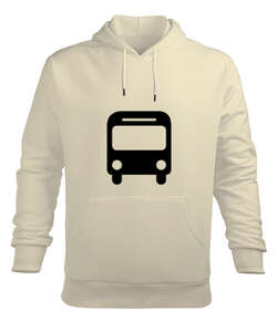 Otobüs Krem Erkek Kapüşonlu Hoodie Sweatshirt