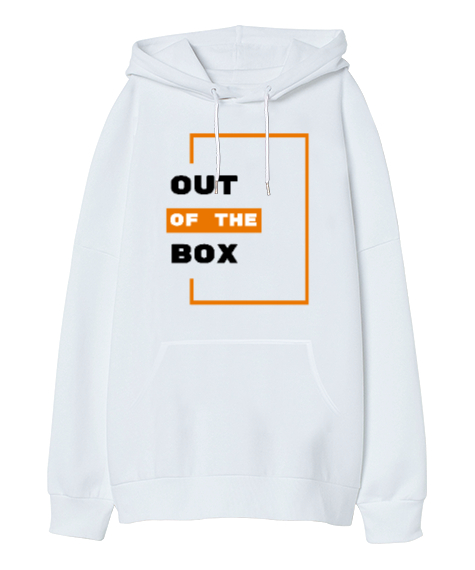 Out Of The Box Beyaz Oversize Unisex Kapüşonlu Sweatshirt