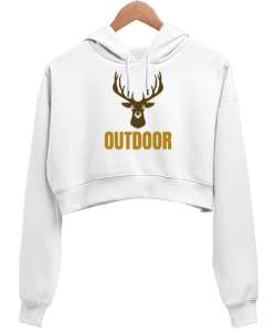 Outdoor Geyik Kampçı ve Doğa sporcuları özel tasarım Beyaz Kadın Crop Hoodie Kapüşonlu Sweatshirt