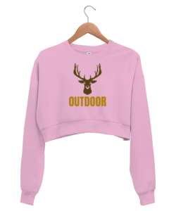 Outdoor Geyik Kampçı ve Doğa sporcuları özel tasarım Pembe Kadın Crop Sweatshirt