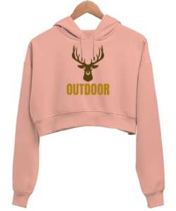 Outdoor Geyik Kampçı ve Doğa sporcuları özel tasarım Yavru Ağzı Kadın Crop Hoodie Kapüşonlu Sweatshirt