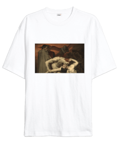 Oversize Retro Sanatsal Tişört - Art - William-Adolphe Bouguereau, Dantes Inferno Oversize Unisex Tişört