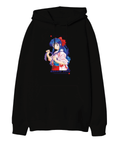 Oversize Unisex Anime Baskılı Siyah Sweatshirt Oversize Unisex Kapüşonlu Sweatshirt