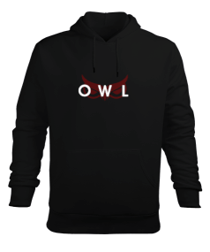 OWL Black-WhiteOwl Erkek Kapüşonlu Hoodie Sweatshirt