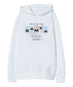 Oyun, Oyuncu - Games, Gamer Beyaz Oversize Unisex Kapüşonlu Sweatshirt