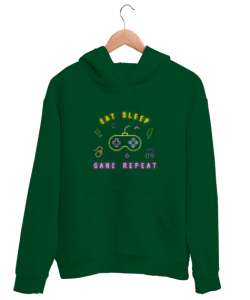 Oyun Yemek Uyku Tekrar Game Eat Sleep Repeat Neon Oyuncu Özel Tasarım Çimen Yeşili Unisex Kapşonlu Sweatshirt