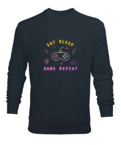 Oyun Yemek Uyku Tekrar Game Eat Sleep Repeat Neon Oyuncu Özel Tasarım Füme Erkek Sweatshirt