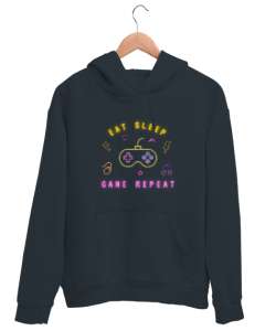 Oyun Yemek Uyku Tekrar Game Eat Sleep Repeat Neon Oyuncu Özel Tasarım Füme Unisex Kapşonlu Sweatshirt