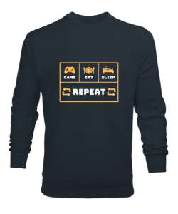 Oyun Yemek Uyku Tekrar Game Eat Sleep Repeat Oyuncu Özel Tasarım Füme Erkek Sweatshirt