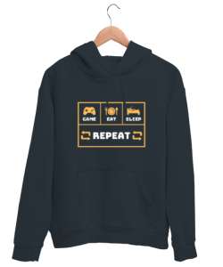 Oyun Yemek Uyku Tekrar Game Eat Sleep Repeat Oyuncu Özel Tasarım Füme Unisex Kapşonlu Sweatshirt