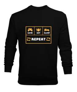 Oyun Yemek Uyku Tekrar Game Eat Sleep Repeat Oyuncu Özel Tasarım Siyah Erkek Sweatshirt