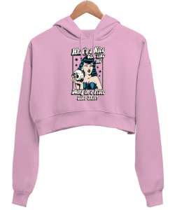 Oyuncu Kız - Vintage Poster Pembe Kadın Crop Hoodie Kapüşonlu Sweatshirt