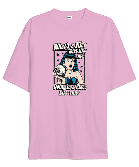 Tisho - Oyuncu Kız - Vintage Poster Pembe Oversize Unisex Tişört